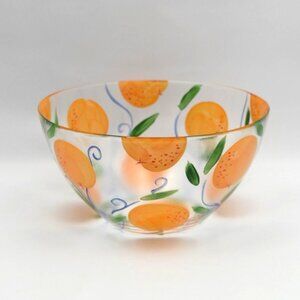 Hand-Painted Glass Serving Bowl With Orange Fruit Design